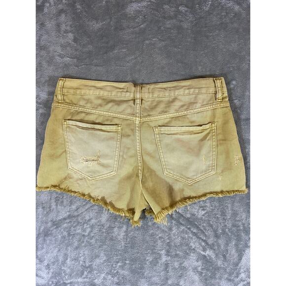 Free People Short Shorts Denim Women’s 27 Mustard Yellow Washed Distressed Fray - Picture 2 of 12